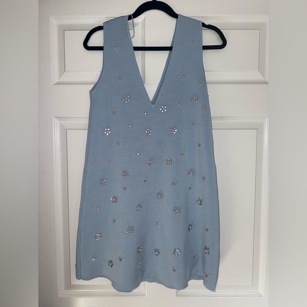 Zara Light Blue Dress with Embellishments - Picture 3 of 5